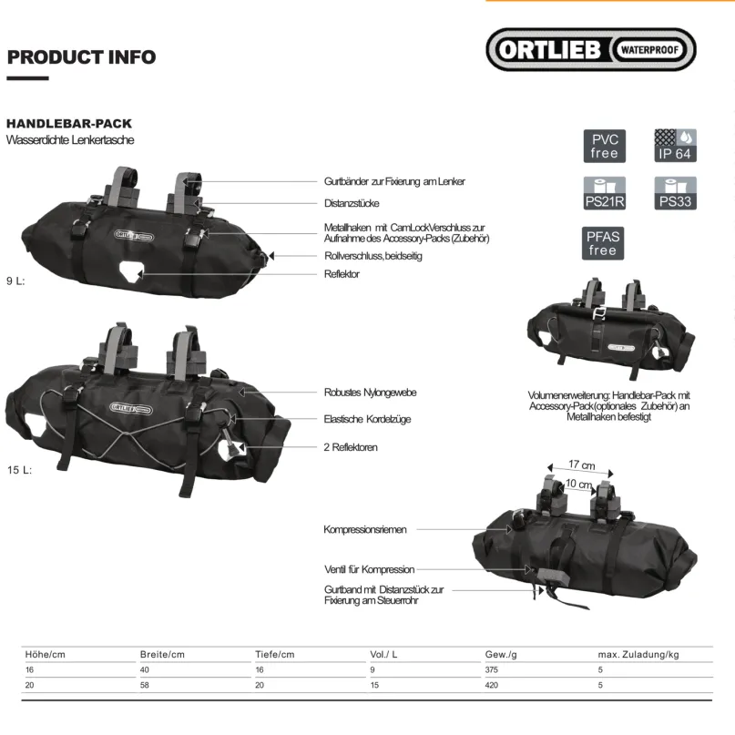 Handlebar-Pack 15 L Bikepacking-Lenkertasche braun