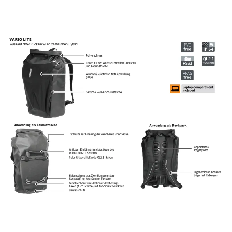 Vario Lite Rucksack/Fahrradtasche braun