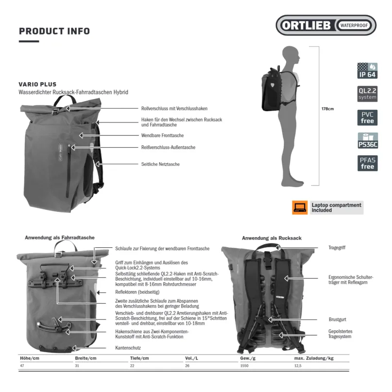 Vario Plus Fahrradtasche & Fahrradrucksack rot